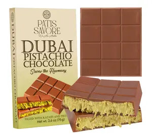 Dubai Chocolate Bar Pistachio – 2.6 oz Dessert with Pistachio Cream & Kataifi Filling | Gourmet Dubai Chocolate Filling | Elegant Gift Chocolate
