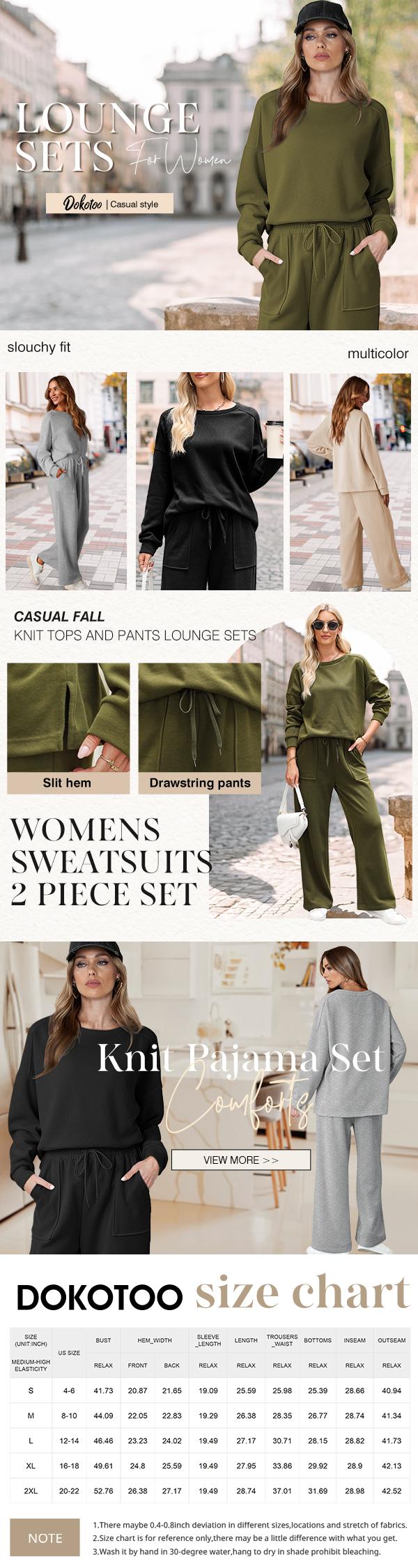 Dokotoo Women's Cotton 2 Piece Outfits Sweatsuit Casual Fall Long Sleeve Knit Tops And Pants Lounge Sets