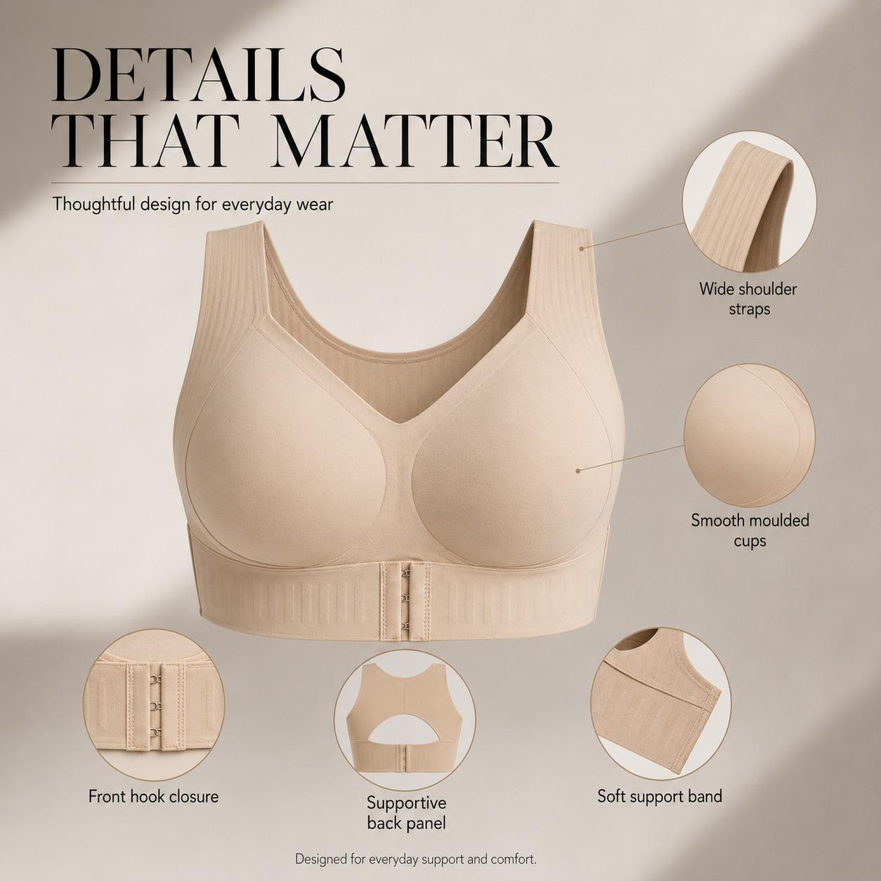 【Postural correction】Women’s Beige Wireless Bra, Soft Breathable Non-removable Moulded Cups, Yoga Fitness Sportswear for Gym & Daily Training Breathable Comfy Bra Posture Shaping Bra