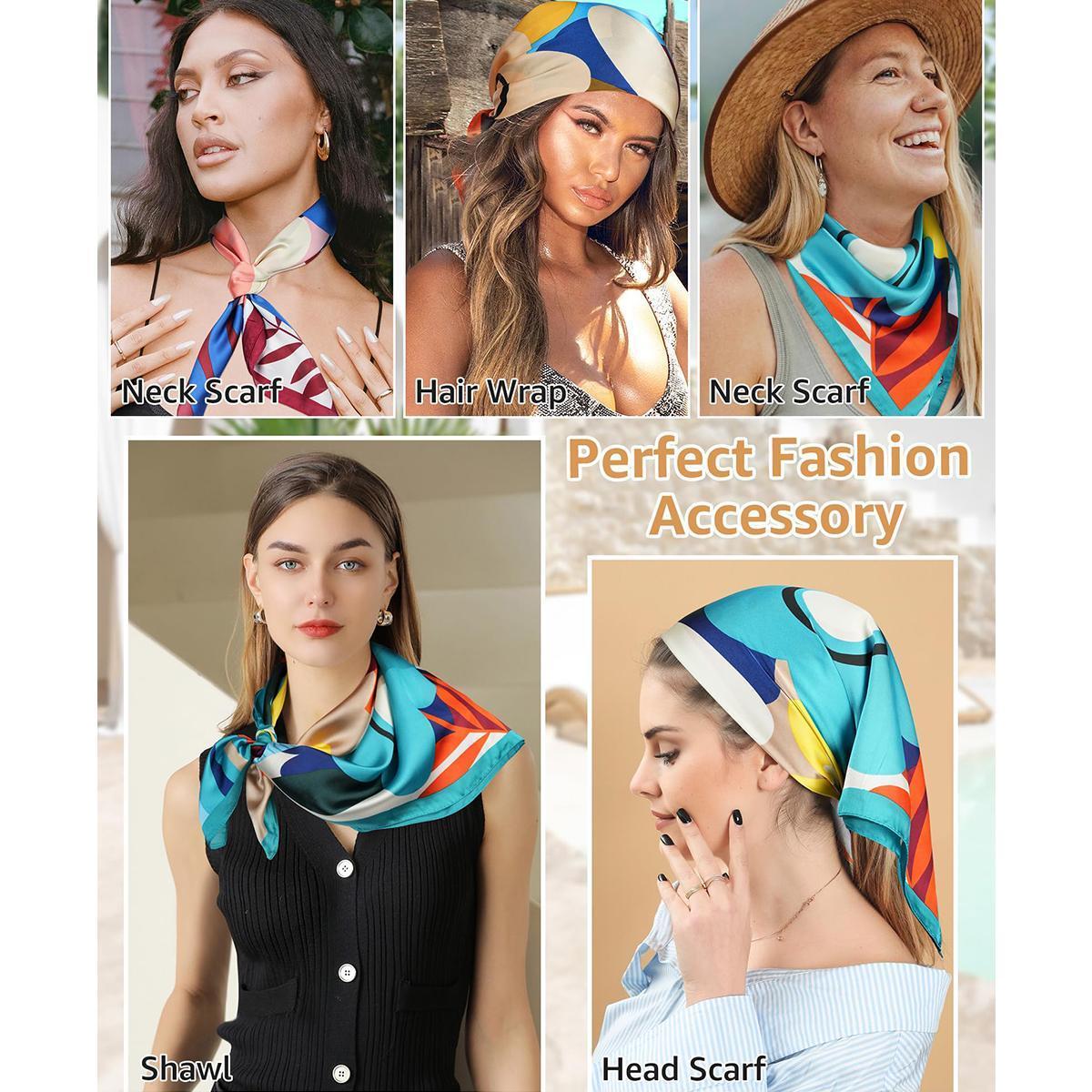 AWAYTR 27.5” Paisley Flowers Pattern Square Head Scarf 4PCS/Set Head Scarves for Women Hair Kerchief Bandanas Neck Scarf Head Wrap AWAYTR 27.5” Paisley Flowers Pattern Square Head Scarf 4PCS/Set Head Scarves for Women Hair Kerchief Bandanas Neck Scarf Head Wrap