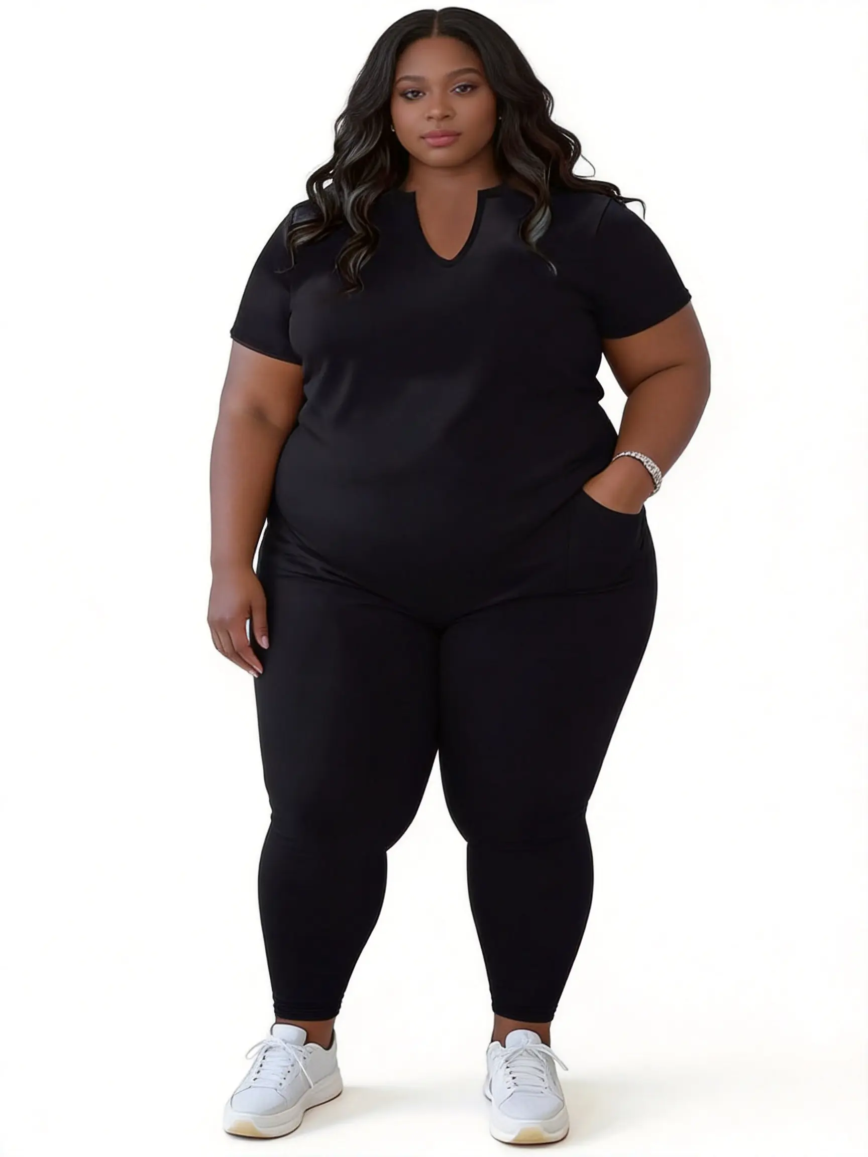 Women's Plus-Size 2-Piece Sporty Activewear Set - Soft Stretchy Polyester-Spandex Blend T-Shirts & Elastic Waist Long Pants, Thermal-Lined Relaxed Fit Gym Clothing for Summer Lounging, Plus Size Fashion Workout Sets Women's Clothes