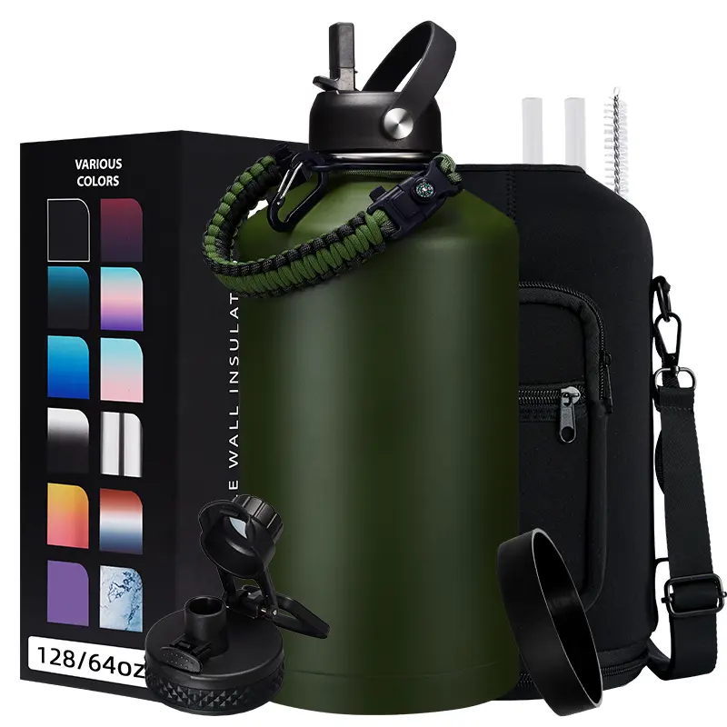 128 oz Gradient Straw Water Bottle Set - Sports Water Bottles -Cold-48h & Hot-24h Stainless Steel Vacuum Flask with Straw & Pop-up Chug Lid, Leak Proof 128 oz Water Bottles, Wide Mouth Hydro Metal Thermal Cups for Gym Work tiktokshopbacktoschool