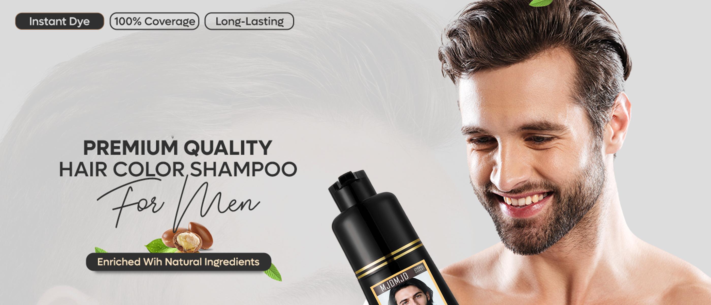MJDMJD 3 IN 1 Men's beard and Hair dye - white hair covered in 10 minutes,natural black hair dye,easy color shampoo,Tinte para barba para hombres,200 ml