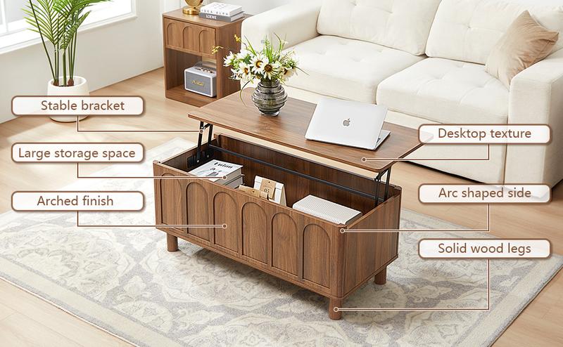 Giratree Lift Top Coffee Table with Arched Finish, Modern Coffee Table with Lifting Tabletop & Hidden Storage, Wood Center Table for Living Room,Convenient for Dining, Gaming or Working Giratree Lift Top Coffee Table with Arched Finish, Modern Coffee Table with Lifting Tabletop & Hidden Storage, Wood Center Table for Living Room,Convenient for Dining, Gaming or Working