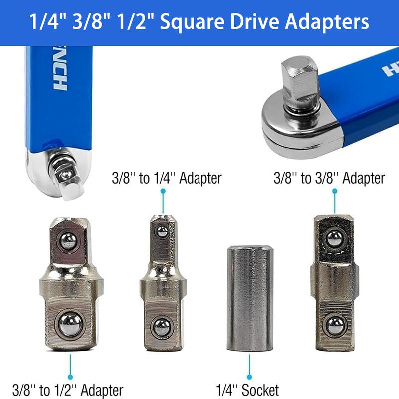 Impact Ready Offset Extension Wrench, Tight Reach Extension Wrench Set, with 1/2", 1/4" and 3/8" Square Drive Adapters, Universal Extensions Wrench for Small Place&Good choice of Christmas gifts for boys Valentine's Day gift
