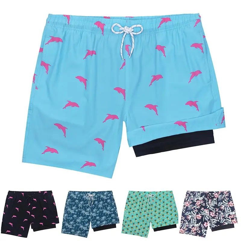 Mens Swim Trunks with Compression Liner Quick Dry Board Shorts Beach Sports Short Swimming Bathing Suits