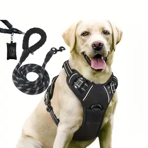 3pcs Adjustable Escape-Proof Dog Harness Set with Poop Bag Dispenser for Medium and Large Dogs Soft for Walking