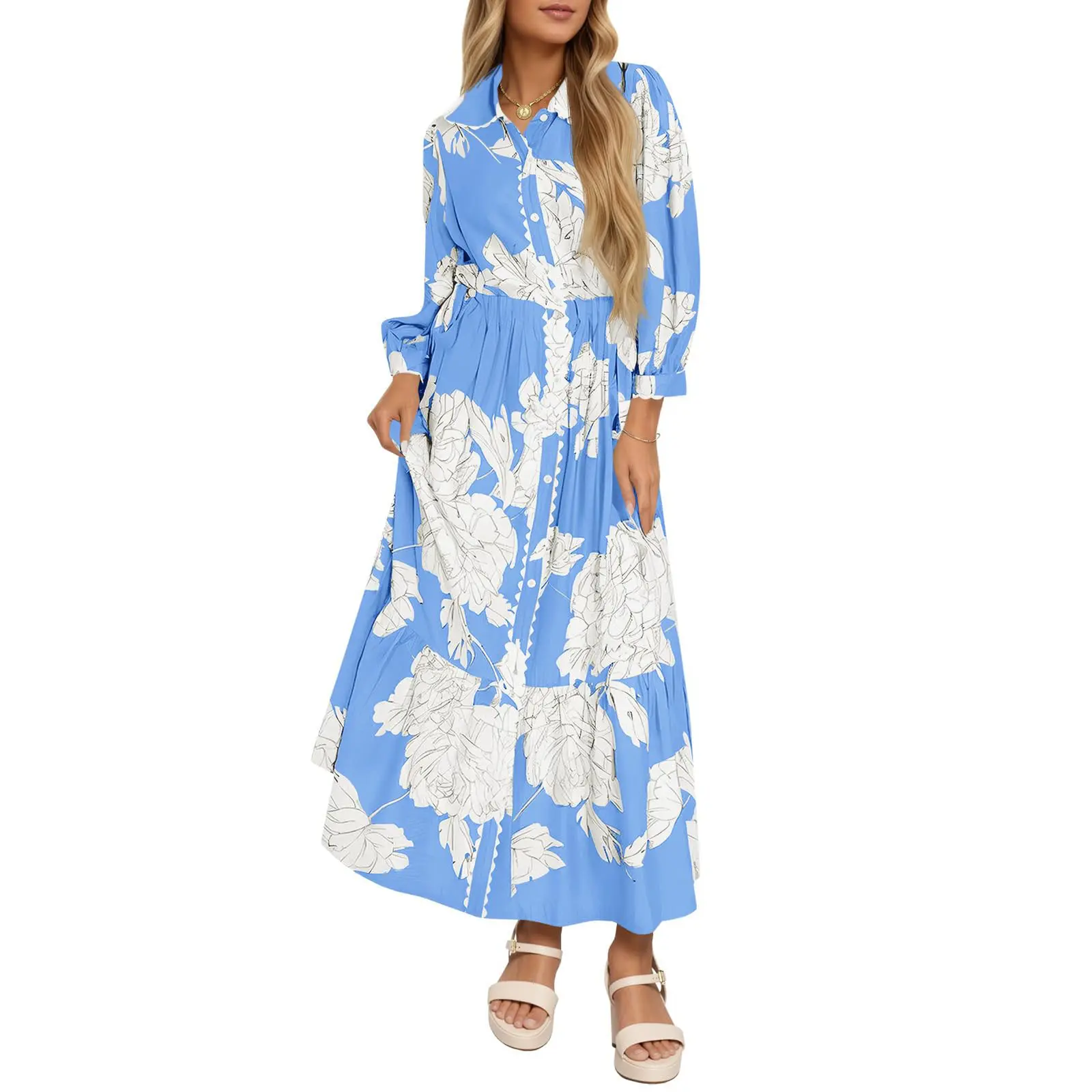 Wenrine Women's Maxi Shirt Dress Casual Floral Collared 3/4 Long Sleeve Drawstring Waist Fall Button Down Dresses - TikTok Shop Wenrine Women's Maxi Shirt Dress Casual Floral Collared 3/4 Long Sleeve Drawstring Waist Fall Button Down Dresses - TikTok Shop