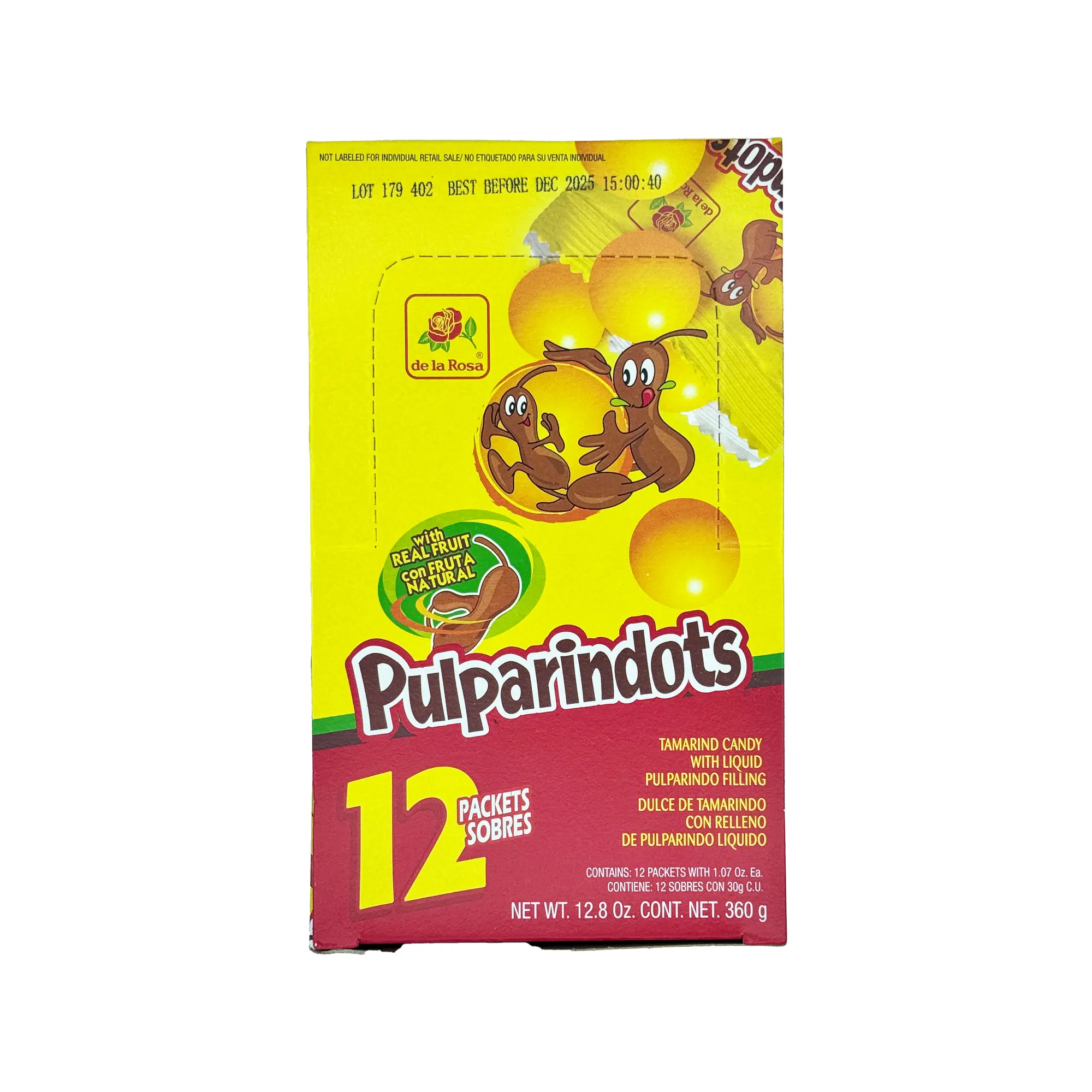 Pulparindots Original Tamarind Flavor Round Mexican Candy, 12 Packets, Snack Dulces Mexicanos Spicy Tangy Sweet Sugar