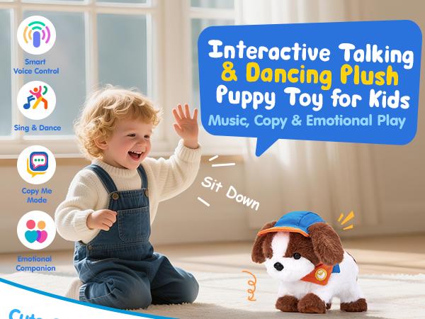 hahaland Interactive Plush Robot Puppy Toy for Kids Voice-Controlled Talking Dog with 12 Commands Singing Dancing Emotional Support Pet Gift for Boys Girls Ages 3+ Cute Valentine's Day Easter Gift for Kids