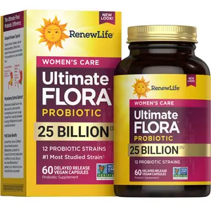 Renew Life Ultimate Flora Women's Care Probiotic – 12 Probiotic Strains – Gut Health – 25 Billion CFU – 60 Delayed Release Capsules