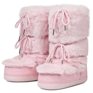 AOSPHIRAYLIAN Fur Boots Comfortable Winter Boots for Women Fuzzy Boots Mid Calf Anti-Slip Rubber Sole Cute Y2K Snow Boots Indoor Outdoor