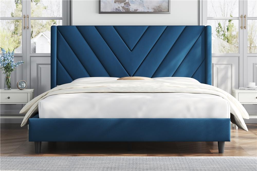 Yaheetech Upholstered Bed Frame Full/Queen with Wooden Slat Support, No Box Spring Needed, Durable Construction, Easy Assembly Diamond Tufted Headboard