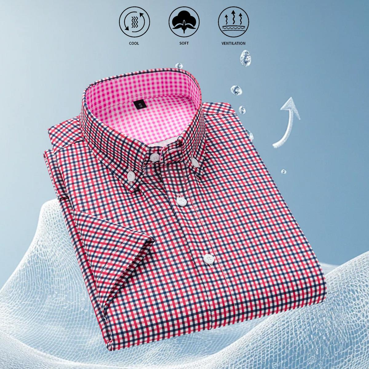 Men's Casual Plaid Short Sleeve Shirt for Spring Summer Autumn, Suitable for Outings, Vacation, and Everyday Wear Checkered Gingham