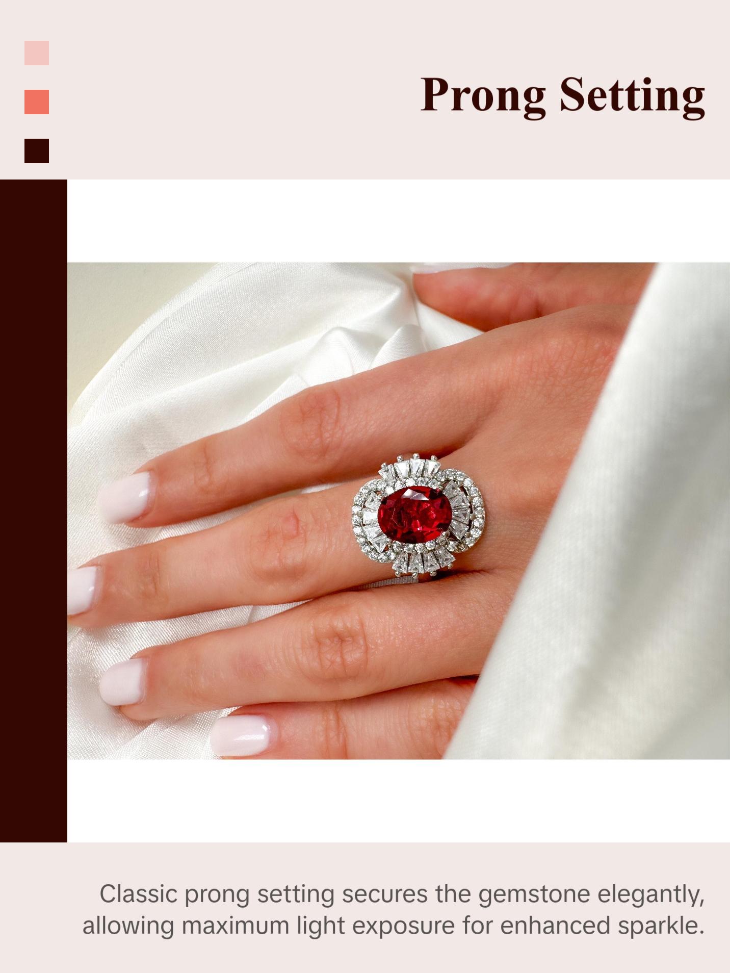 2Ct Oval Cut Ruby Statement Silver Ring, Size 7