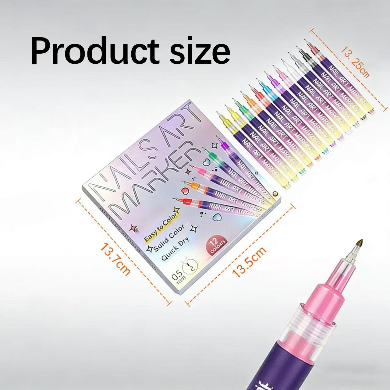 12-Color Nail Art Marker Set – Quick-Drying Acrylic Pens for DIY Manicures & Easy 3D Designs, Ideal for Beginners