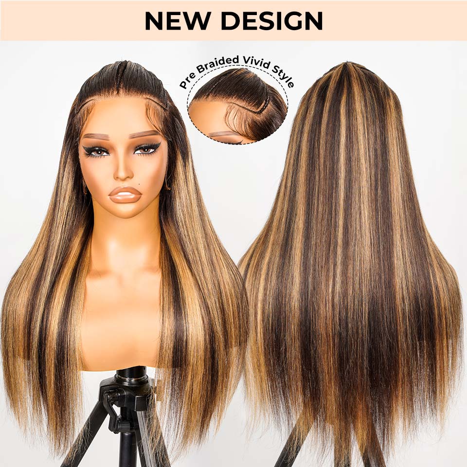 [LIVE SUPER DEAL] West Kiss Pre Braided Glueless 13x4 Lace Frontal Wig Highlight Straright Hair Human Hair Wig Pre Plucked Pre Everything Wig