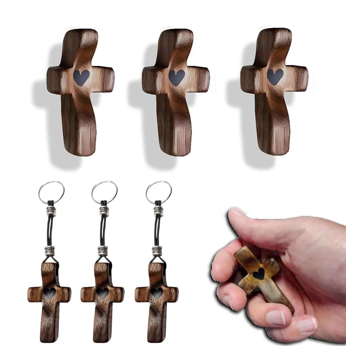 3PCS Wooden Cross&3PCS Wooden Cross Keychain