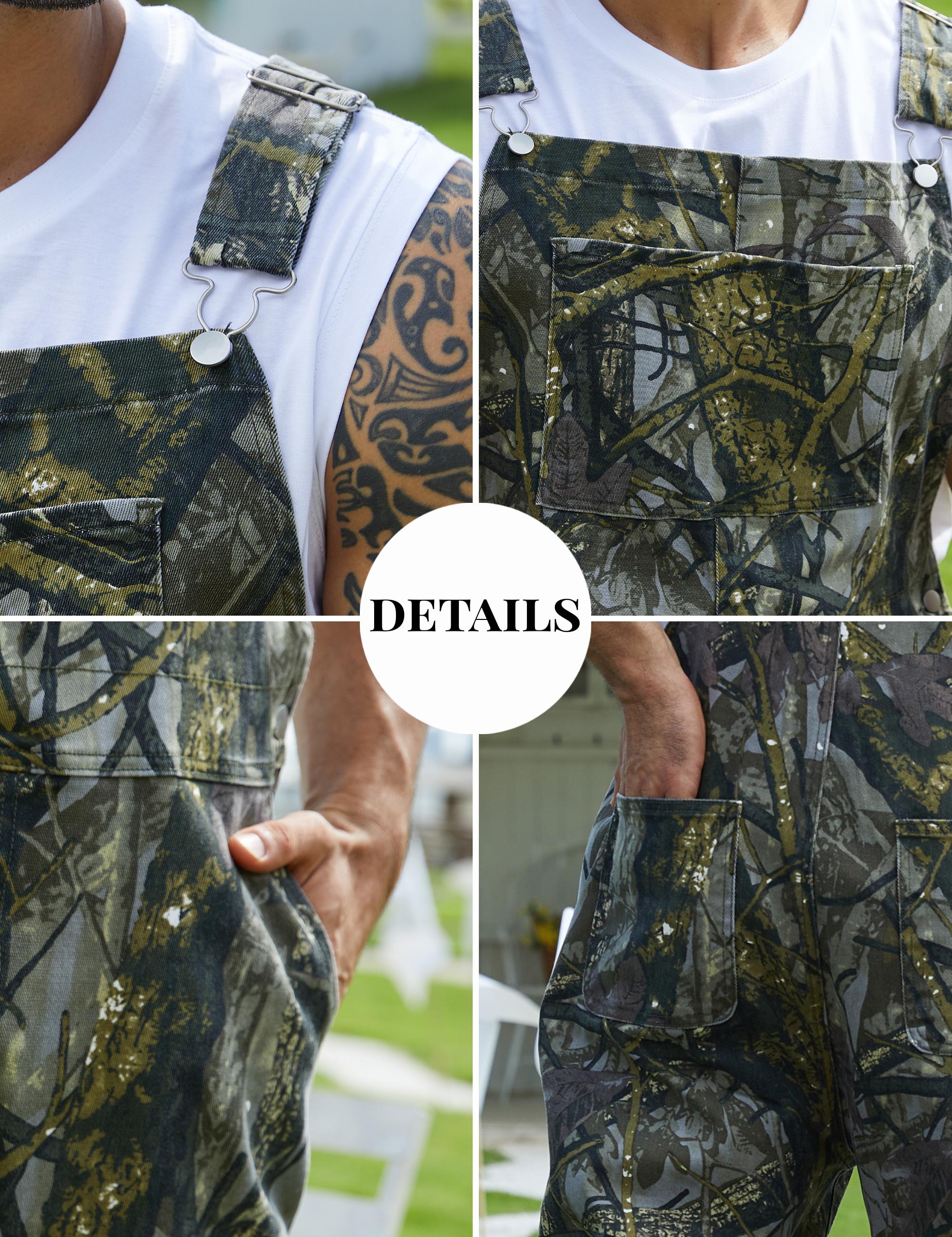Yuanbang Men's Loose Pattern Adjustable Stretchy Overalls Fashion Camo Pattern Denim Bibs Coveralls Pockets Jumpsuit with Zipper Fall Winter Menswear Camouflage Redneck Party Outfit Yuanbang Men's Loose Pattern Adjustable Stretchy Overalls Fashion Camo Pattern Denim Bibs Coveralls Pockets Jumpsuit with Zipper Fall Winter Menswear Camouflage Redneck Party Outfit