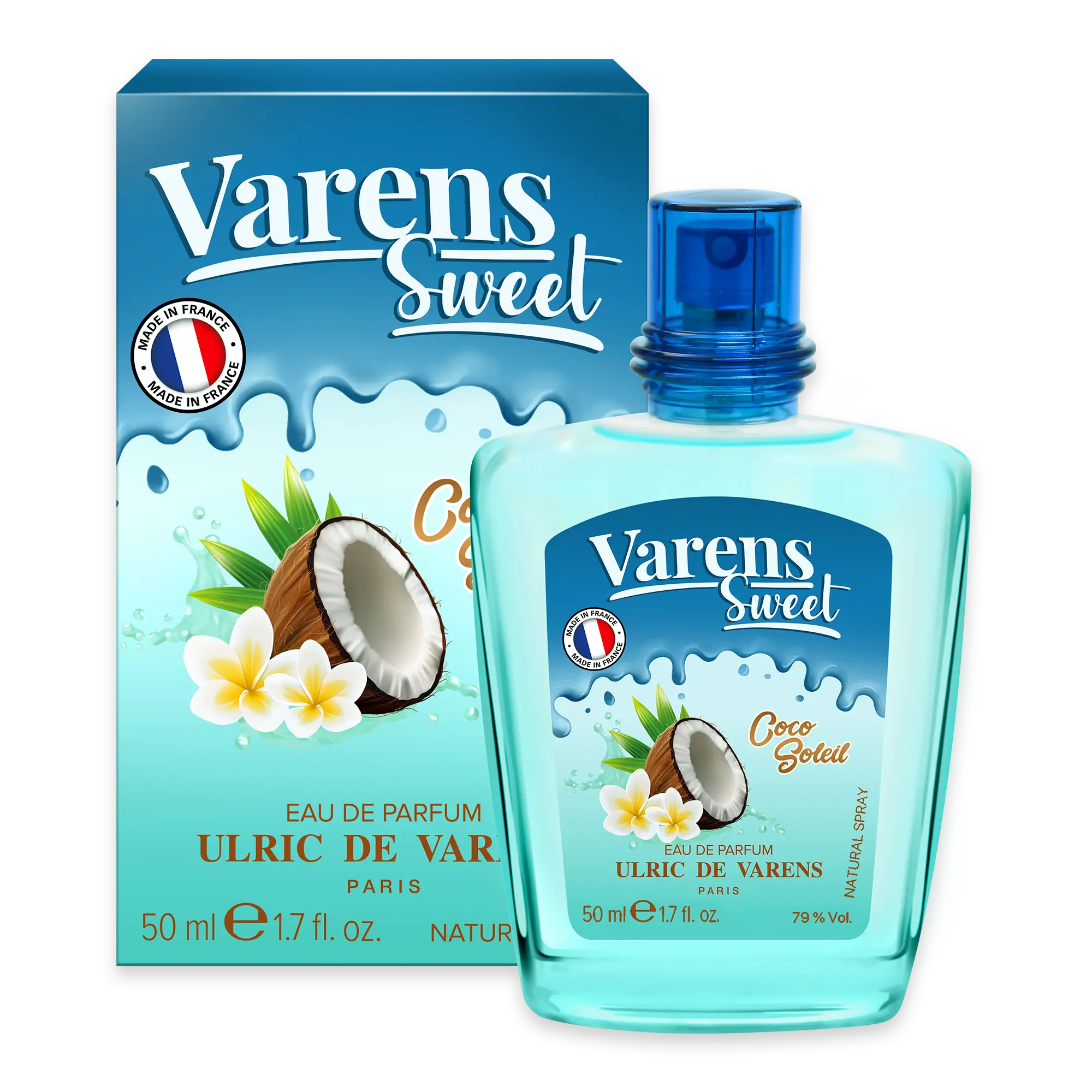 Ulric De Varens Sweet COCO SOLEIL Eau De Parfum for Women 1.7 Fl Oz - Coconut Cream, Cane Sugar, Tiare Blossom, Vanilla, Sweet Musk
