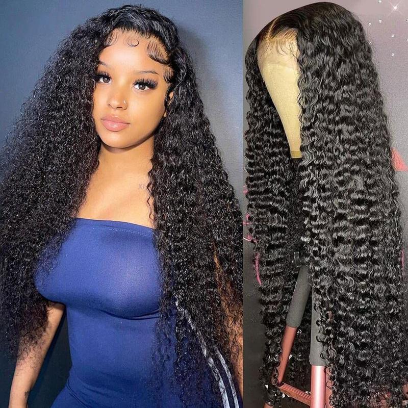Deep Wave 13X6 Lace Front Wigs Human Hair Wigs Transparent Pre Plucked Deep Curly Lace Frontal Wigs Human Hair Lace Front Wigs 180% Density Natural Color