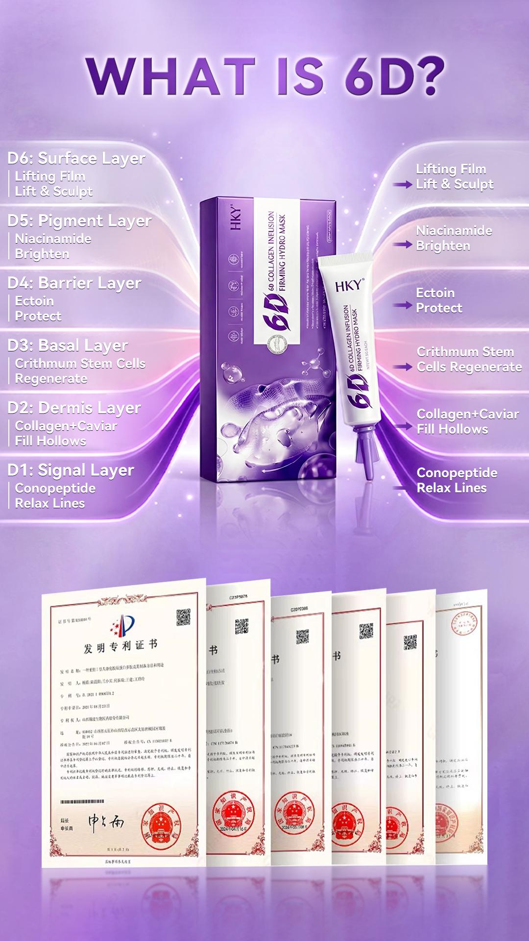 HKY 6D Collagen Wrapping Peel Off Face Mask, PDRN & Peptides Deep Hydrating Treatment for Glass Skin Glow. Anti-Aging Purple Firming Facial Skincare for Pore Refining & Wrinkle Care. Satisfying Peeling Moisture Pack, Premium Korean Beauty Formula (10 Pcs)