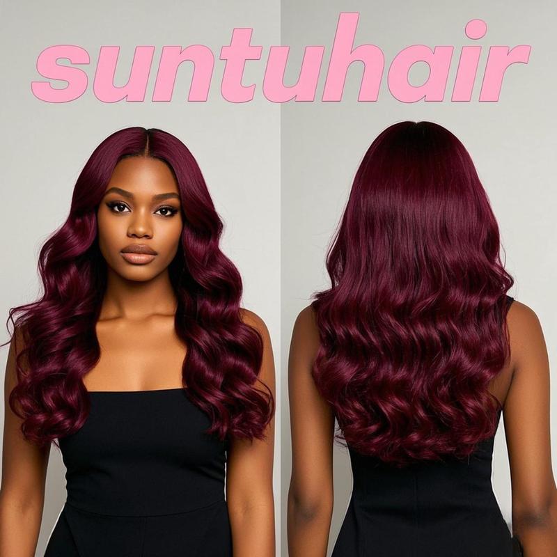 [Hot] Suntuhair 5x5 Lace Wear and Go Glueless Wigs Body Wave Human Hair Burgundy Dark Red Hair 99j Wig Lace Front Wigs 100% Human Hair Upgraded No Glue Closure Wigs Human Hair for Women 20-32 Inch