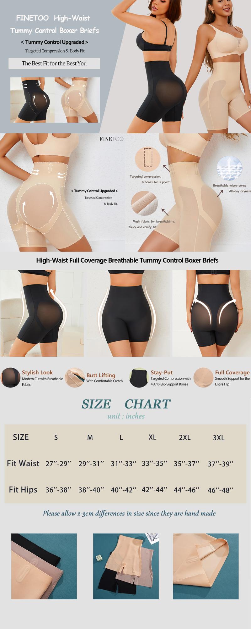FINETOO Shapewear for Women – Seamless High Waist Tummy Control Boxer Shorts, Butt Lifting & Comfortable Fit, S-XXXL