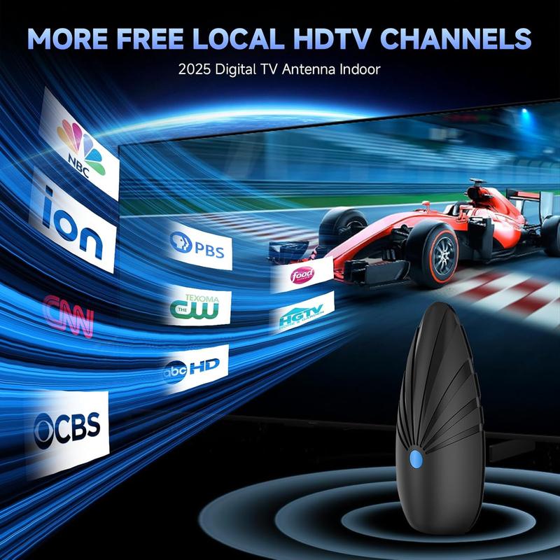 NEW Digital TV Antenna Indoor, 2026 Smart HDTV Antenna with Signal Booster for Local Channels And 3M Stick Base 360°&Long Range Reception for Local Channels, Easy Setup Antena For 4K 1080P HD VHF UHF TV Antenna