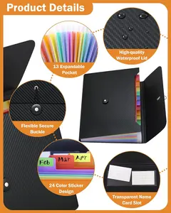 Accordian File Organizer Expanding File Folder, 13 Pockets, A4 Letter Size Paper Document Receipt Folder for Classroom, Home, Office and Travel