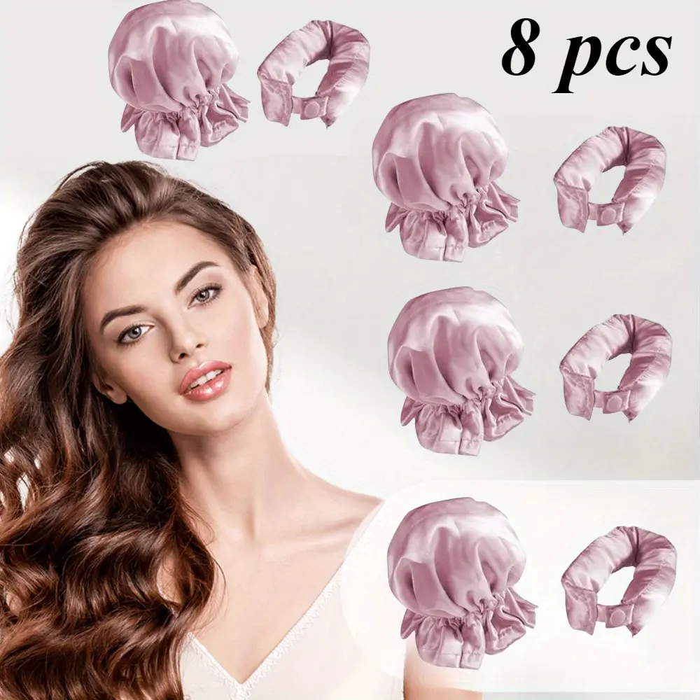 4-Set Heatless Styling Kit, Satin Sleep-In Curling Rod Headband with Adjustable Silk Bonnet Hair Rollers for Curl Transformation (Beauty & Personal Care Hair Styling Tool), Curly Hair Rollers