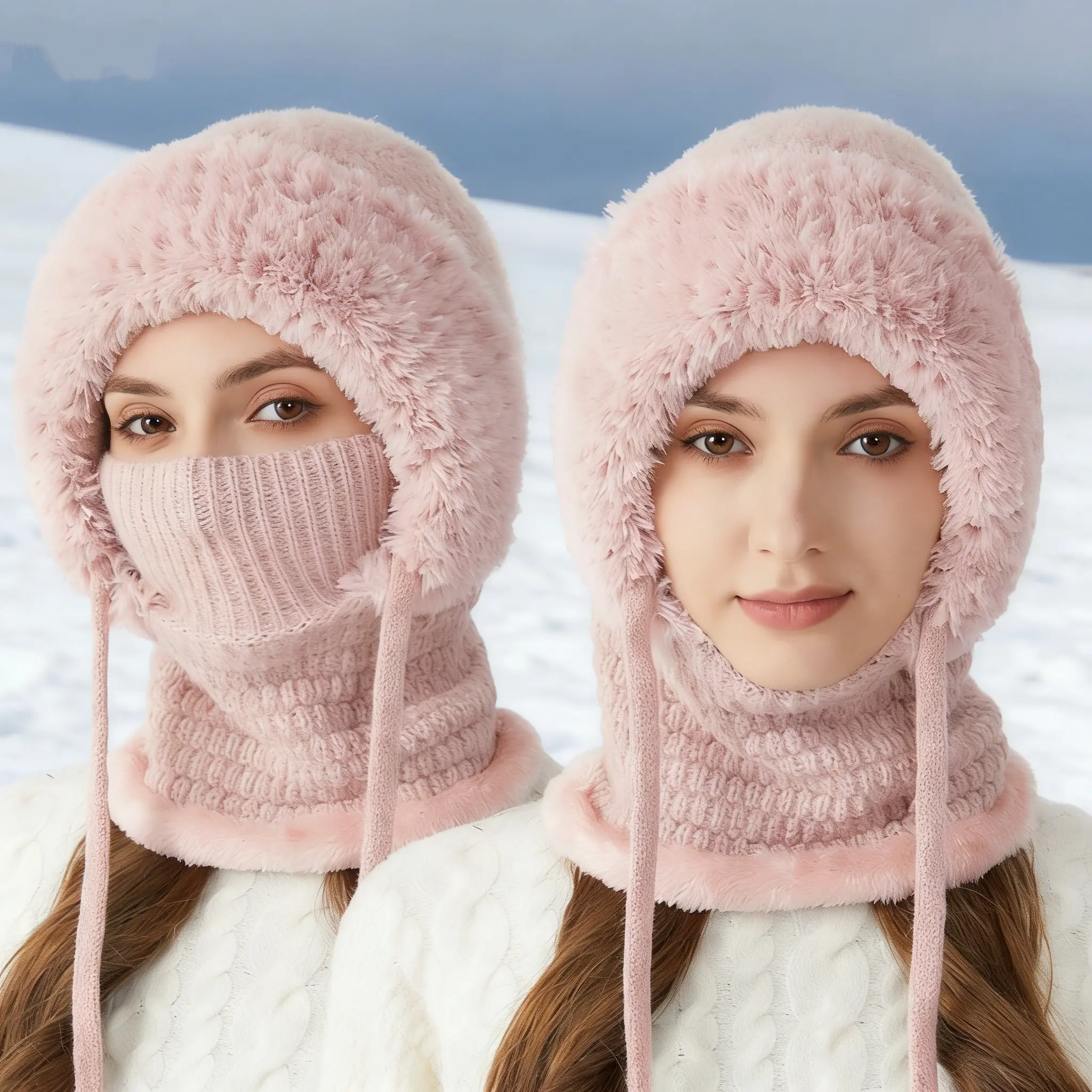 3 in 1 Beanie Hat For Women, Upgrade 3 in 1 Beanie Hat with Scarf and Mask, Fall Winter Warm Knitted Ski Scarf and Mask Set