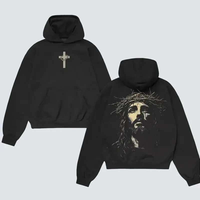 Jesus Crown of Thorns Hoodie God Apparel Tee, Easter Hoodie Jesus Easter Streetwear, Christian Apparel Graphic Hoodie