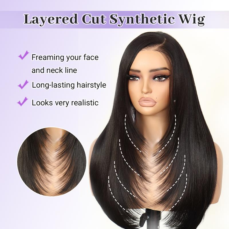 [Blend]9x7 Glueless C-Part Layered Wig Wear and Go Lace Front Straight Wig Pre Plucked Pre Cut Tiny Knots