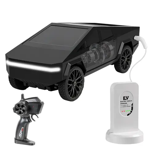 High Speed RC Remote Control Truck - 1/24 Scale 27MHz Futuristic Pickup, 25+ km/h, Load-Space Realism, 9.84x4.7x4.7in, Competition Controller, Charging Station, Rechargeable Battery, LED Lights, 50+ Min Runtime, Toys for Males, Kids' Birthday Gift