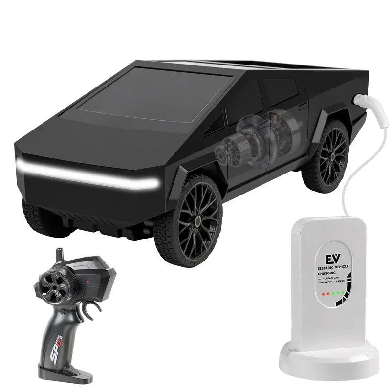 High Speed RC Remote Control Truck - 1/24 Scale 27MHz Futuristic Pickup, 25+ km/h, Load-Space Realism, 9.84x4.7x4.7in, Competition Controller, Charging Station, Rechargeable Battery, LED Lights, 50+ Min Runtime, Toys for Males, Kids' Birthday Gift