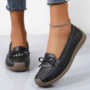 Women Soft Bottom Loafers Moms Casual Comfortable Flat Heeled Walking Shoes Breathable Non Gommino Footwear