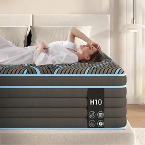 10/12 inch Mattress Twin Size, Black+Blue Upgrade Strengthen Memory Foam Hybrid Twin Mattresses, Matress in a Box with Individually Pocketed Innerspring, Medium Firm