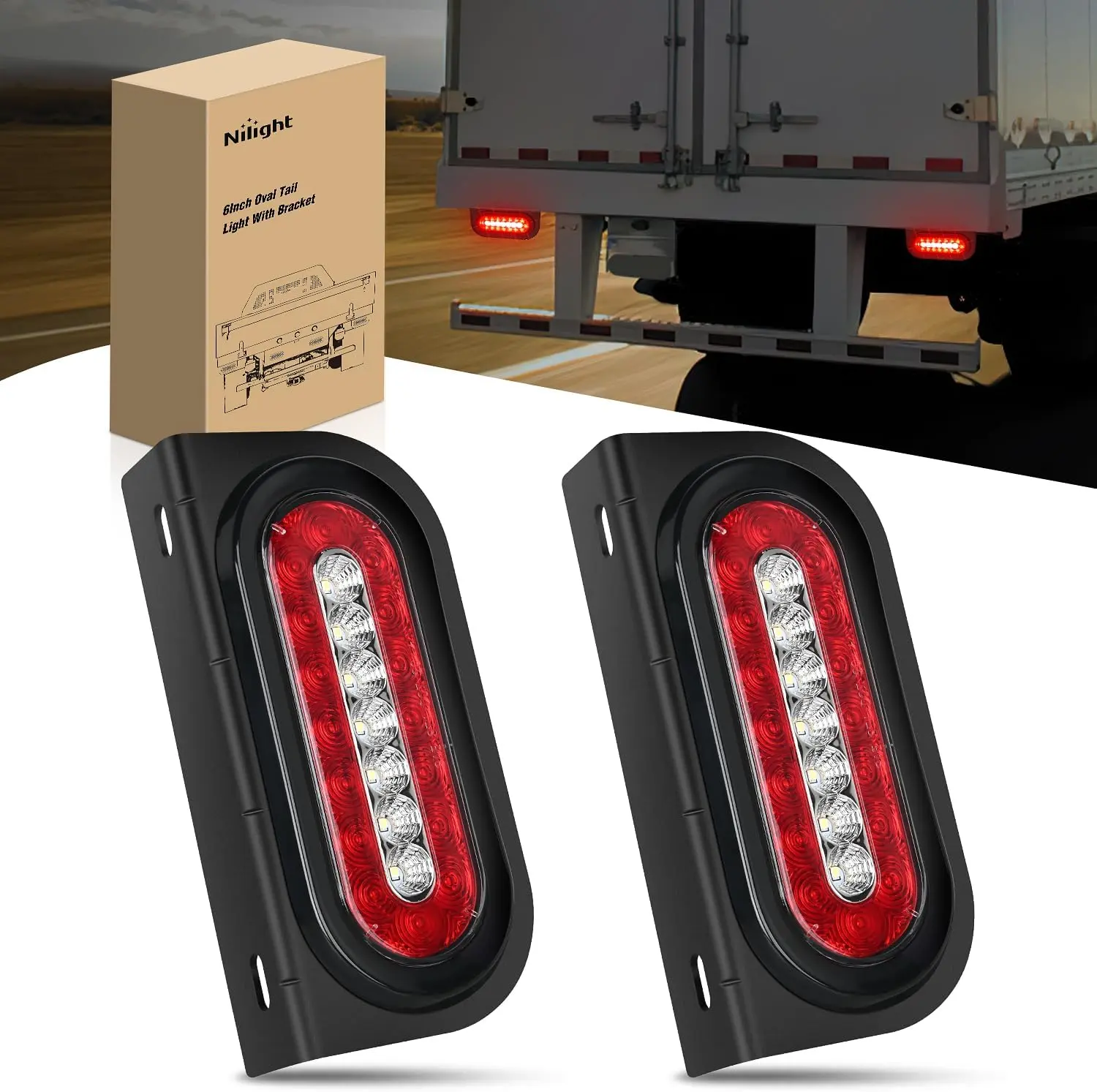 Nilight 6 in Oval LED Trailer Tail Lights (2PCS) - Red Brake Stop Turn Lights, White LED Backlights, Flush Mount Grommets, Plugs, Brackets for RV, Truck | Aftermarket, Semi Truck Accessories Led Blinker,car accessories