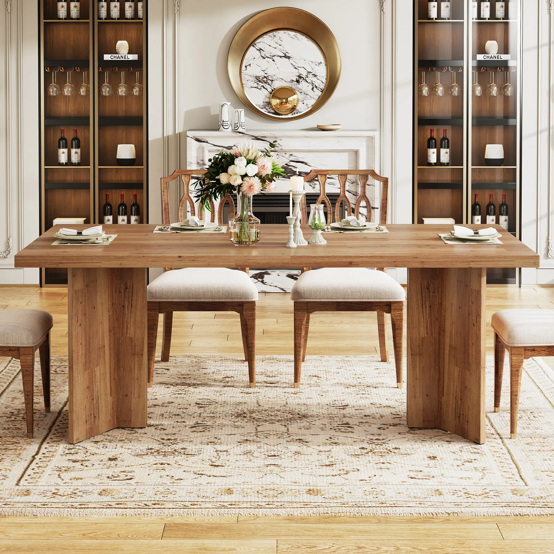 Tribesigns 63-inch Dining Table for 4-6, Farmhouse Kitchen Table with Large Tabletop, Rectangular Dinner Eating Table for Dining Room, Living Room