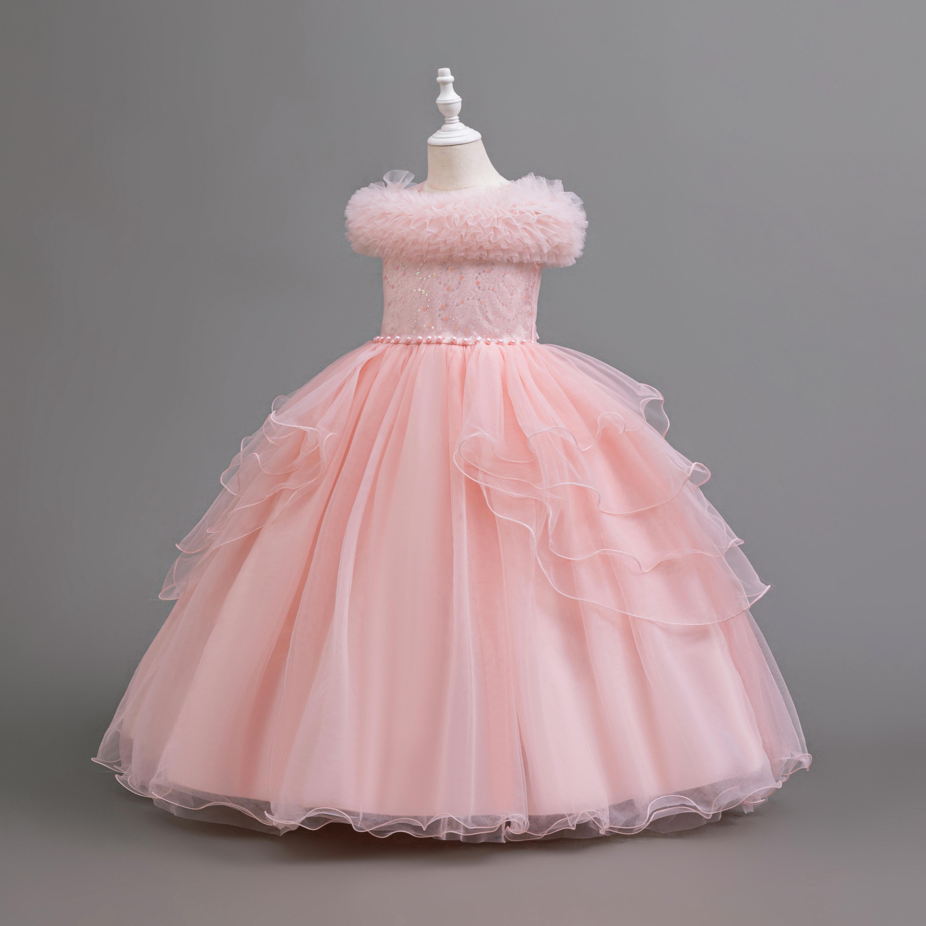 Girls' Elegant Princess Dress with Layered Tulle Skirt & Ruffled Collar – Puffy Flower Girl Gown for Christmas, Wedding & Birthday Parties gown Formal Girls' Elegant Princess Dress with Layered Tulle Skirt & Ruffled Collar – Puffy Flower Girl Gown for Christmas, Wedding & Birthday Parties gown Formal