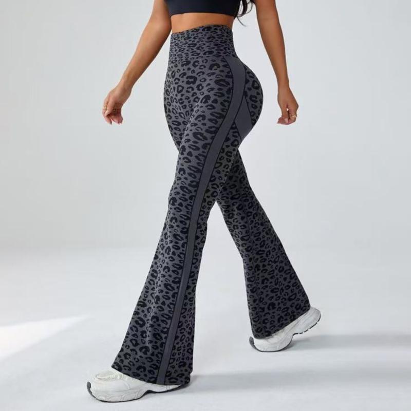 Women's Vintage Leopard Print High Waist Flared Leggings - Women's Yoga Pants -Waisted Yoga Leggings Tummy Control Bell Bottoms Fitted Trousers Y2K-Yoga, gym, and leisure sports-Women's High Waisted Yoga Flare Pants tight-fitting sportswear
