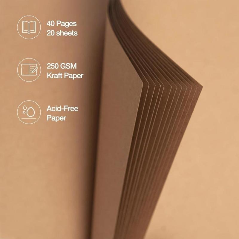 Scrapbook Album 40 Pages (8 x 8 &10 x 10Inch) Brown & Black Thick 250gsm Kraft Paper, Photo Album Scrapbook, Memory Book - Ideal for Your Scrapbooking Albums Art & Craft Projects