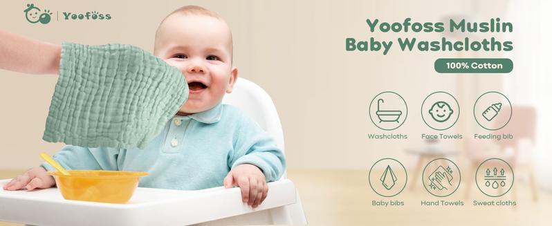 Yoofoss Muslin Washcloths 100% Cotton Face Towels 12/10/6 Packs Wash Cloths set 12x12in Soft and Absorbent