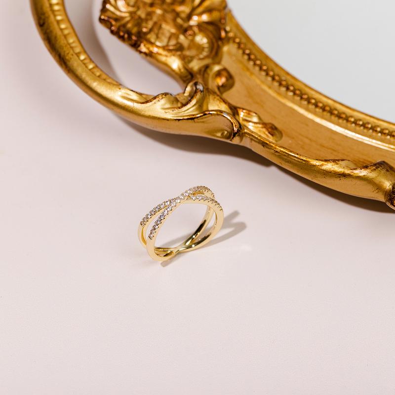 PAVOI 14K Gold Plated Women's X Ring Simulated Diamond CZ Criss Cross Ring