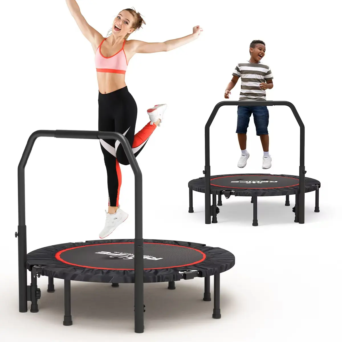 RELIFE 48" Foldable Rebounder Trampoline with Adjustable Handle Bar - Home & Indoor Fitness Equipment for Adults, Kids, Home Fitness Trampoline, Indoor Fitness Trampoline