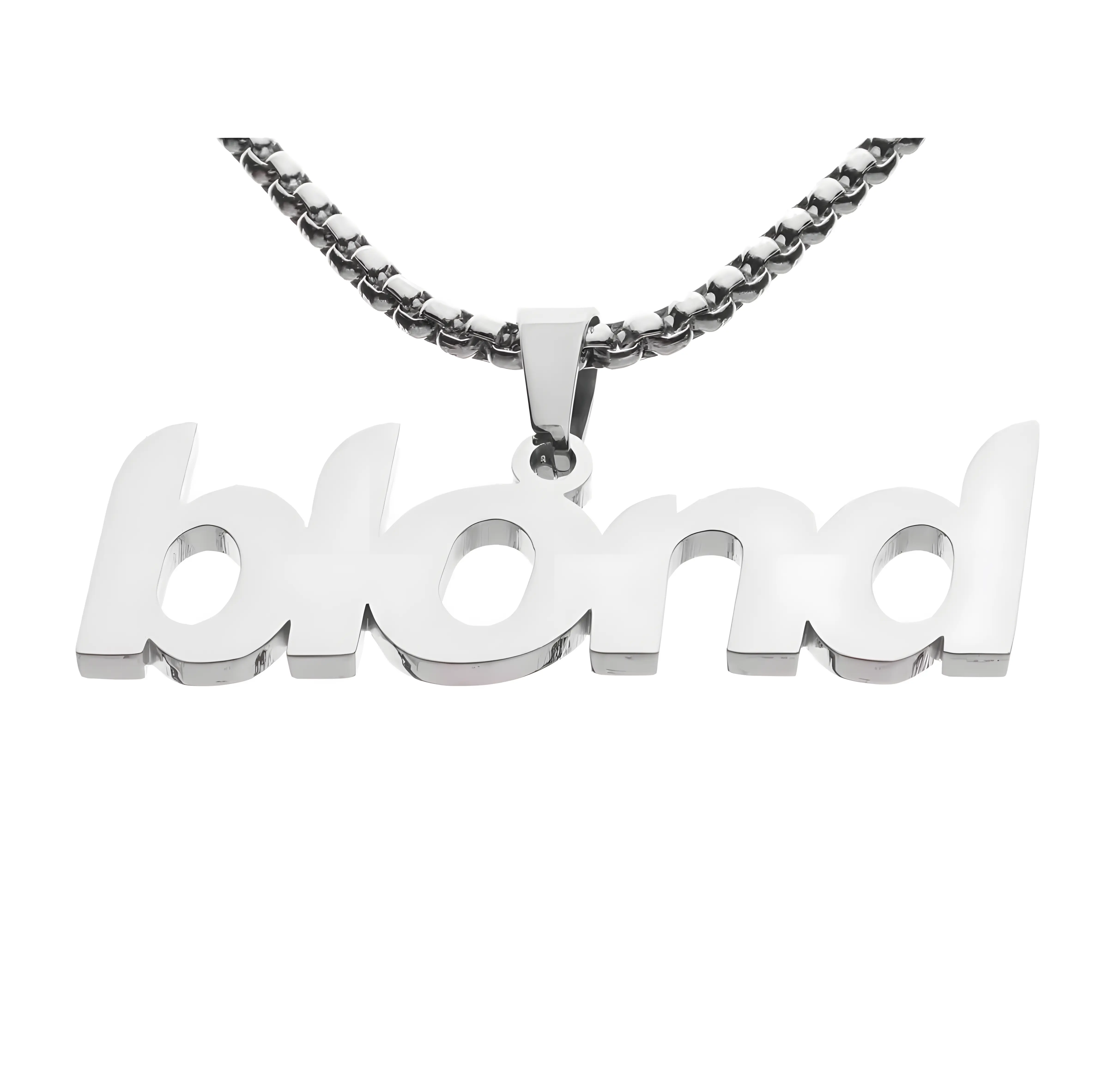 Unisex Blond Album Font Pendant Accessory Necklace - Waterproof Stainless Steel, Hypoallergenic Venetian Chain & Link, 0.49 oz, 1.57 in Pendant, 20 in Long, Non-Tarnish, Casual Streetwear Aesthetic Jewelry for Frank Ocean Fans, Concerts