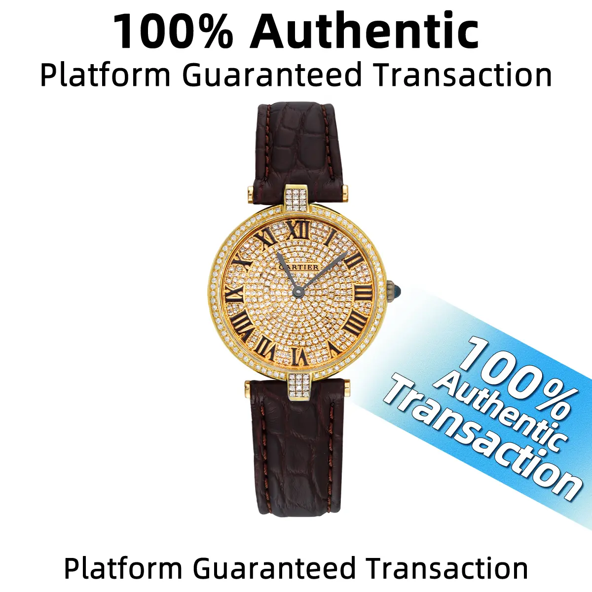Cartier Large “Pancake” 30mm Gold-Plated Silver Quartz Watch with Full Diamond-Set Bezel WHP038139