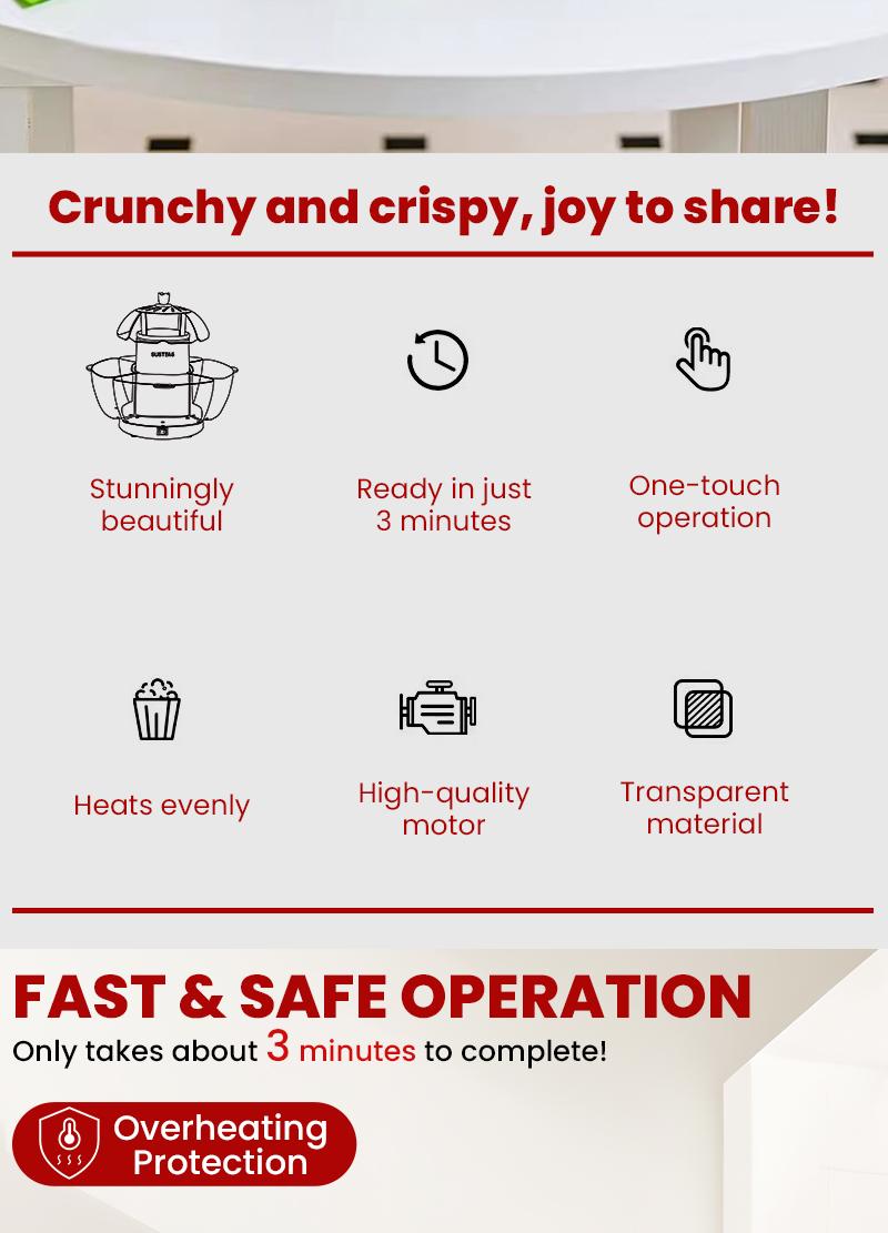 SUSTEAS Hot Air Popcorn Maker Machine – 4 BPA-Free Bowls, Oil-Free, Fast & Healthy, Easy Clean, Perfect for Movie Nights (American Style) Home Appliances Popper