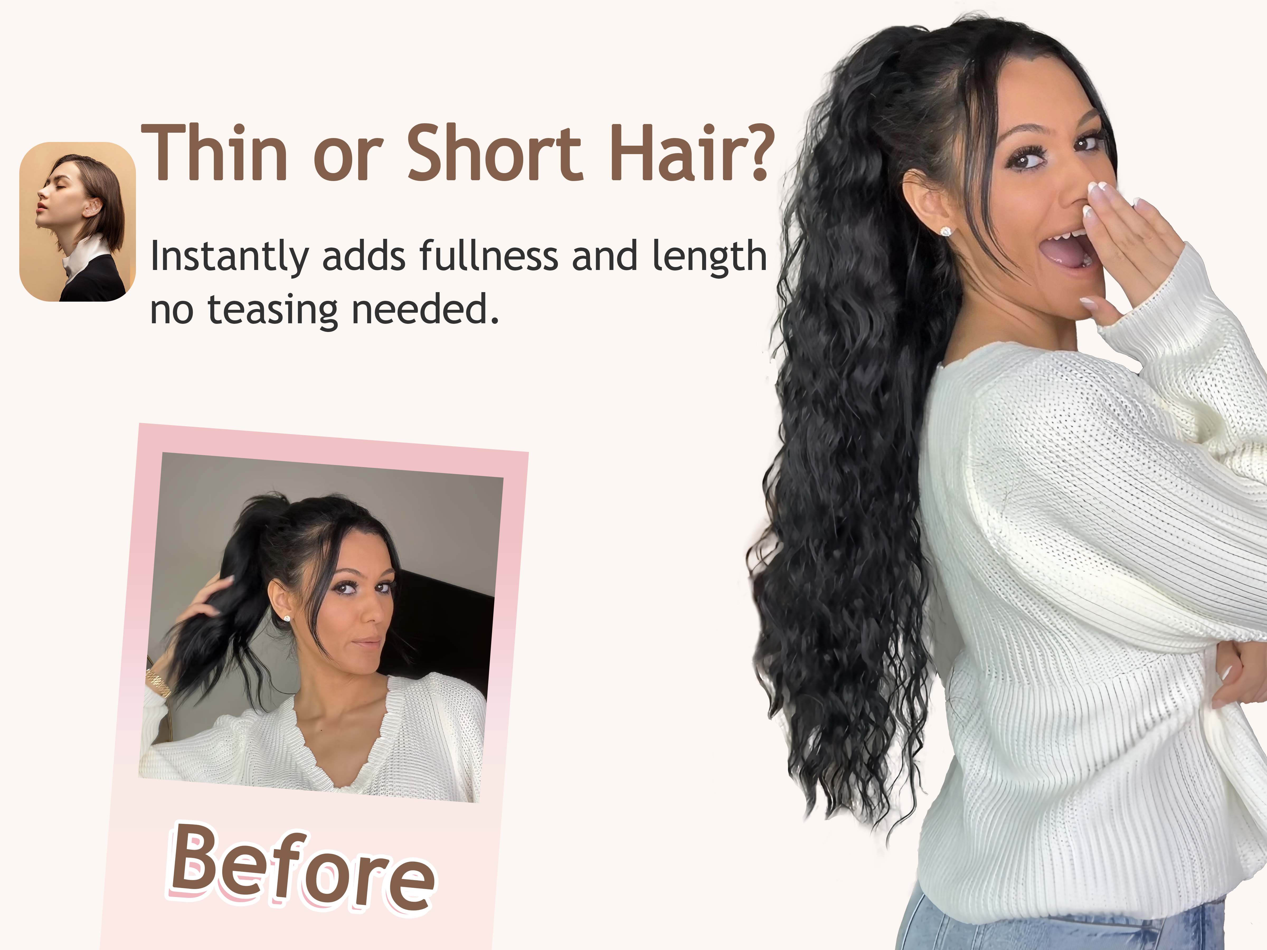 ORSUNCER Hair Extension Claw Ponytail Long Wavy Ponytail Extension Black Brown 30 Inch Curly Clip Ponytail in Hair Extensions For Women Fluffy Natural Looking Synthetic Hairpiece for Daily Use Easy To Go